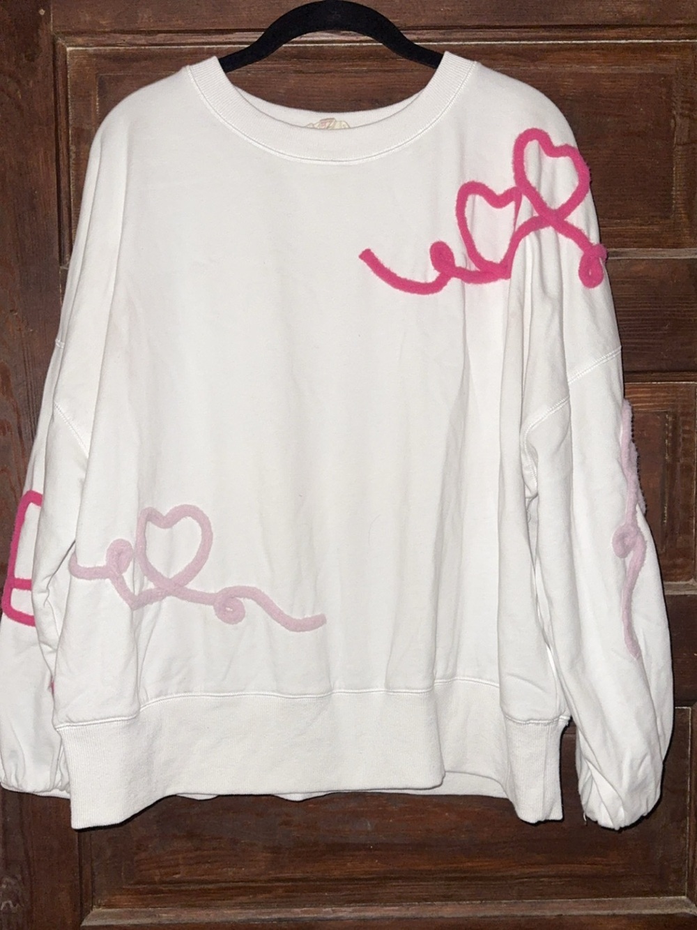 Peach Love California White Sweatshirt with Pink Heart Accents